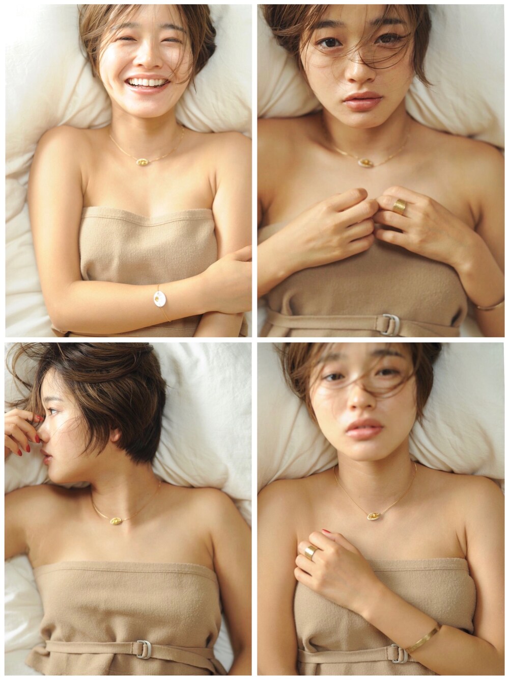 ゴールド系のアクセサリーを着用したレディースの冬コーディネートの1枚目の写真