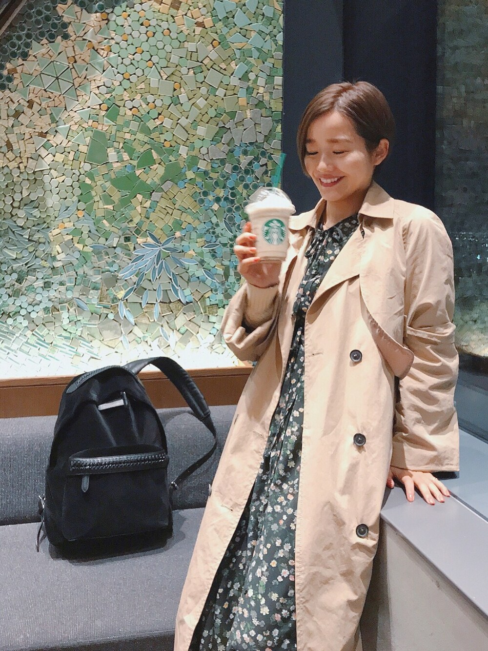 「ミルクフェド、MILKFED.、ローズバッド、ROSE BUD、春コーデ、カジュアルコーデ、おしゃれさんと繋がりたい、低身長、spring、大人ガーリー」｜「MILKFED.の2WAY LONG DRESS（ワンピース、ブラック系）」を使った、猪鼻ちひろさん（レディース・150cm）の春コーディネートの1枚目の写真