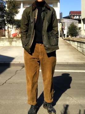「オイルドジャケット」｜「アイテム（スラックス）」を使った、yutakaさん（メンズ・177cm）の冬コーディネート