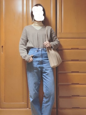 「LOWRYS FARM（ローリーズファーム）のCONEハイライズワイドデニム　800874（デニムパンツ）」を使った、ちゃきさん（レディース・164cm）の秋コーディネート