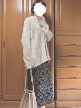 「ナロースカート」｜「アイテム（ステンカラーコート）」を使った、ちゃきさん（レディース・164cm）の冬コーディネート