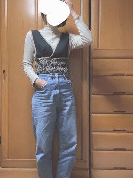 「LOWRYS FARM（ローリーズファーム）のCONEハイライズワイドデニム　800874（デニムパンツ）」を使った、ちゃきさん（レディース・164cm）の冬コーディネート