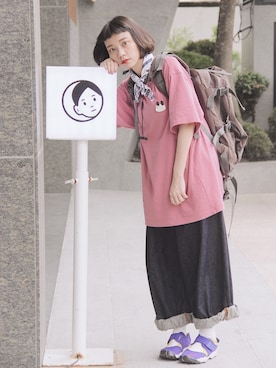 「meanswhile（ミーンズワイル）のアイテム（バックパック/リュック）」を使った、AILO👦🏼さん（レディース・153cm）の春コーディネート