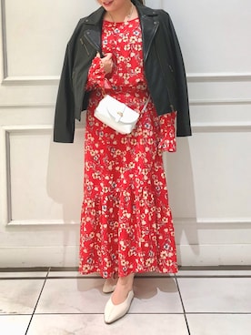 「Rouge vif（ルージュヴィフ）のアイテム（ライダースジャケット）」を使った、S A R Aさん（レディース・146cm）の春コーディネート