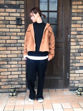 「しまむら（シマムラ）のアイテム（その他アウター、ブラウン系）」を使った、annpiさん（レディース・158cm）の春コーディネート