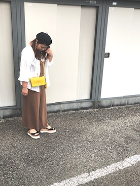 「イエローバッグ」｜「アイテム（ハンチング/ベレー帽）」を使った、3yamaさん（レディース・160cm）の夏コーディネート