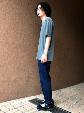 「VOGUISH（ヴォーギッシュ）のピグメントバイオポケットTシャツ（Tシャツ/カットソー）」を使った、Morishitaさん（メンズ・174cm）の春コーディネート