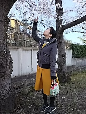 「ベルイエロー」｜「アイテム（ブルゾン）」を使った、mamedaihukuさん（レディース・154cm）の春コーディネート