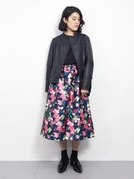 「JOURNAL STANDARD relume（ジャーナルスタンダード　レリューム）のアイテム（ライダースジャケット）」を使った、ハマアイさん（レディース・161cm）の冬コーディネート