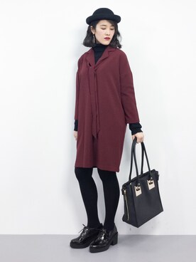 「ボウタイ」｜ハマアイさん（レディース・161cm）の冬コーディネート