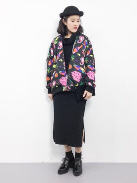 「RODEO CROWNS WIDE BOWL（ロデオクラウンズワイドボウル）のアイテム（ブルゾン）」を使った、ハマアイさん（レディース・161cm）の冬コーディネート
