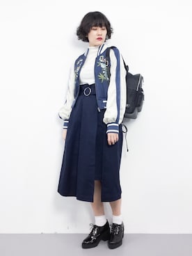 「Ameri（アメリ）のアイテム（ブルゾン）」を使った、ハマアイさん（レディース・161cm）の春コーディネート