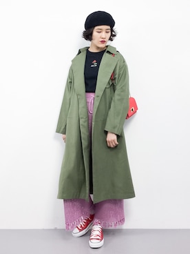 「Right-on（ライトオン）のアイテム（トレンチコート）」を使った、ハマアイさん（レディース・161cm）の春コーディネート