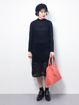 「透かし編みニット」｜ハマアイさん（レディース・161cm）の春コーディネート