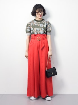 「Supreme.La.La.（シュープリームララ）のアイテム（パンツ）」を使った、ハマアイさん（レディース・161cm）の春コーディネート