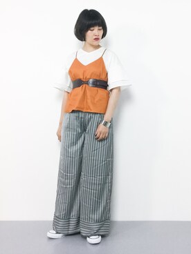 「アイテム（キャミソール、オレンジ系）」を使った、ハマアイさん（レディース・161cm・30代）の夏コーディネート