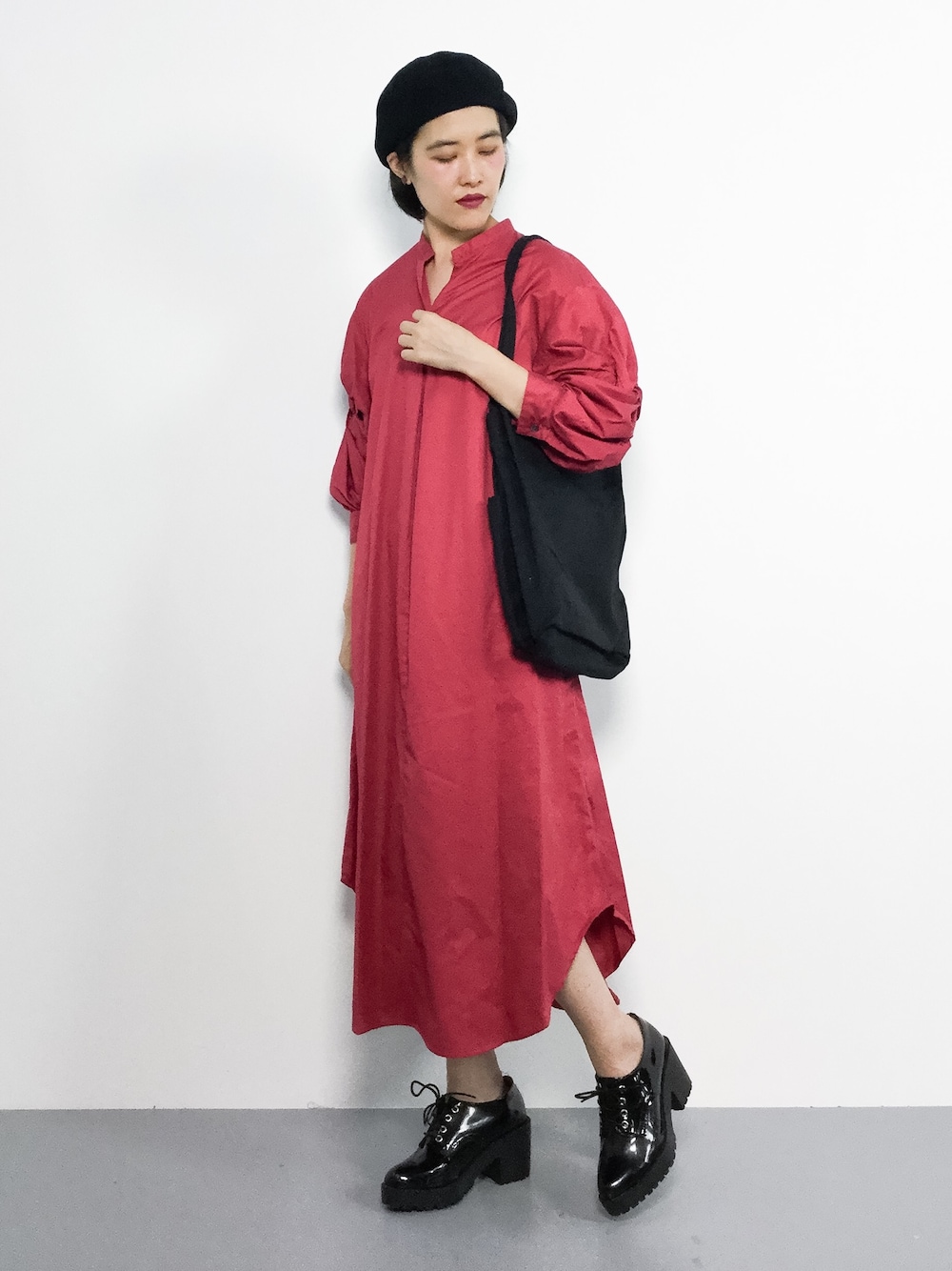 web限定色120/2 HIGH-DENSTY TWILL袖ツイスト ワンピース web限定色120/2 HIGH-DENSTY TWILL袖ツイスト ワンピース
