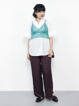 「SLOBE IENA（スローブイエナ）のレジメンストライプパンツ◆（その他パンツ）」を使った、ハマアイさん（レディース・161cm）の夏コーディネート