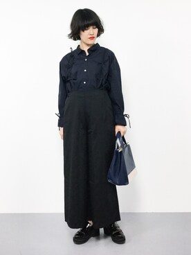 「GLOBAL WORK（グローバルワーク）のバックリボンシャツ長袖/763876（シャツ/ブラウス）」を使った、ハマアイさん（レディース・161cm）の秋コーディネート