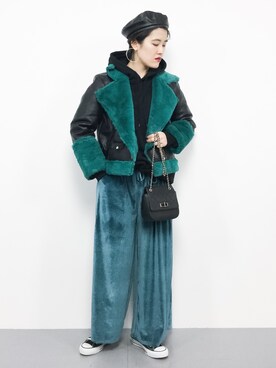 「PAGEBOY（ページボーイ）のアイテム（ライダースジャケット）」を使った、ハマアイさん（レディース・161cm）の秋コーディネート