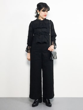 「二次会」｜「アイテム（サロペット/オーバーオール）」を使った、ハマアイさん（レディース・161cm）の冬コーディネート