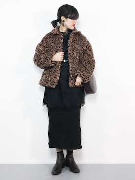 「MURUA（ムルーア）のオーバーボアＧジャン（ブルゾン）」を使った、ハマアイさん（レディース・161cm）の冬コーディネート