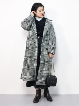 「EMODA」｜「アイテム（チェスターコート）」を使った、ハマアイさん（レディース・161cm）の冬コーディネート