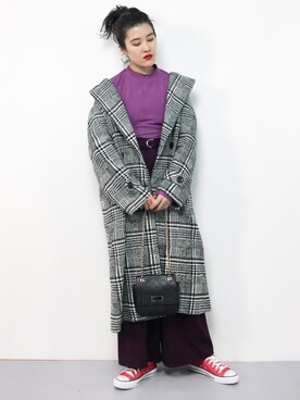 「EMODA」｜「アイテム（チェスターコート）」を使った、ハマアイさん（レディース・161cm）の冬コーディネート