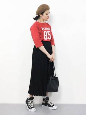 「AMERICAN HOLIC（アメリカンホリック）のプリーツロングスカート（スカート）」を使った、ハマアイさん（レディース・161cm）の春コーディネート