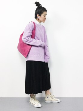 「AMERICAN HOLIC（アメリカンホリック）のプリーツロングスカート（スカート）」を使った、ハマアイさん（レディース・161cm）の春コーディネート