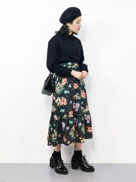 「TODAYFUL（トゥデイフル）のアイテム（ハンチング/ベレー帽）」を使った、ハマアイさん（レディース・161cm）の春コーディネート
