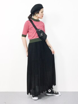「TODAYFUL（トゥデイフル）のアイテム（ハンチング/ベレー帽）」を使った、ハマアイさん（レディース・161cm）の春コーディネート