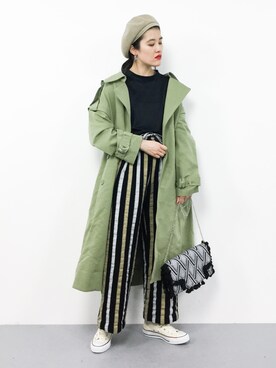 「トレンチ」｜「アイテム（帽子）」を使った、ハマアイさん（レディース・161cm）の春コーディネート