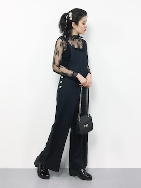 「パーティースタイル」｜「アイテム（サロペット/オーバーオール）」を使った、ハマアイさん（レディース・161cm）の春コーディネート