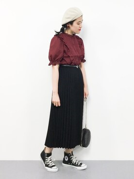 「AMERICAN HOLIC（アメリカンホリック）のプリーツロングスカート（スカート）」を使った、ハマアイさん（レディース・161cm）の春コーディネート