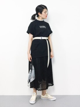 「AMERICAN HOLIC（アメリカンホリック）の・レースロングプリーツスカート（スカート）」を使った、ハマアイさん（レディース・161cm）の春コーディネート