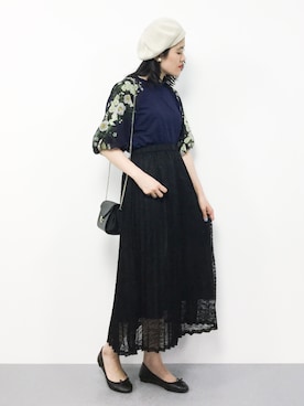 「AMERICAN HOLIC（アメリカンホリック）の・レースロングプリーツスカート（スカート）」を使った、ハマアイさん（レディース・161cm）の春コーディネート