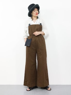 「チュニック」｜「アイテム（サロペット/オーバーオール）」を使った、ハマアイさん（レディース・161cm）の夏コーディネート