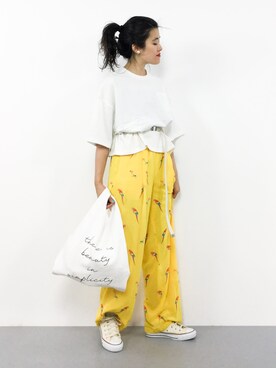 「ISOOK（アイスー）のアイテム（トートバッグ）」を使った、ハマアイさん（レディース・161cm）の夏コーディネート