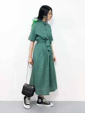「kutir（クティール）のアイテム（シャツワンピース）」を使った、ハマアイさん（レディース・161cm）の夏コーディネート
