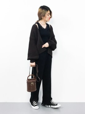 「UR SELECT（ユーアールセレクト）の【2way】スタッズポーチポシェット（ショルダーバッグ）」を使った、ハマアイさん（レディース・161cm）の秋コーディネート