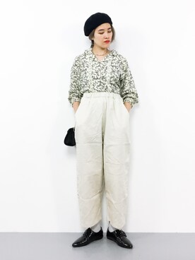 「MERLOT（メルロー）のワイドシルエット切替コクーンパンツ2966（その他パンツ）」を使った、ハマアイさん（レディース・161cm）の秋コーディネート