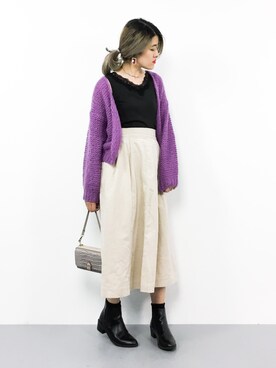 「LOWRYS FARM（ローリーズファーム）のホソコールＡラインスカート　806557（スカート）」を使った、ハマアイさん（レディース・161cm）の秋コーディネート