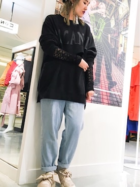 「M.Y.O.B（エム.ワイ.オー.ビー）のアイテム（ピアス（両耳用））」を使った、ハマアイさん（レディース・161cm）の秋コーディネート