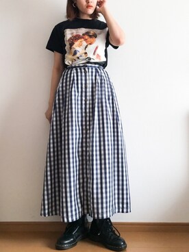 「TOPSHOP（トップショップ）のアイテム（Tシャツ/カットソー）」を使った、ハマアイさん（レディース・161cm）の夏コーディネート