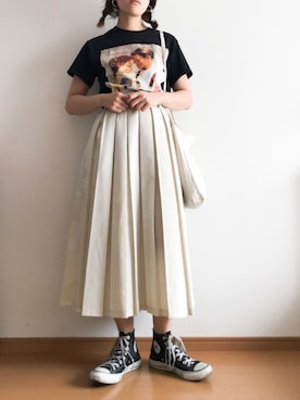 「TOPSHOP（トップショップ）のアイテム（Tシャツ/カットソー）」を使った、ハマアイさん（レディース・161cm）の夏コーディネート