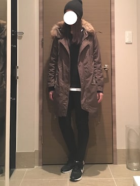 「w closet（ダブルクローゼット）のアイテム（モッズコート）」を使った、エーコさん（レディース・161cm）の冬コーディネート