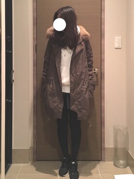 「w closet（ダブルクローゼット）のアイテム（モッズコート）」を使った、エーコさん（レディース・161cm）の冬コーディネート