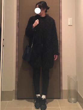 「GRL（グレイル）のアイテム（ノーカラージャケット）」を使った、エーコさん（レディース・161cm）の冬コーディネート