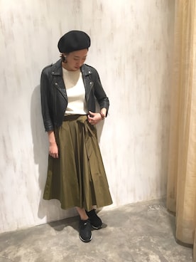 「no brand（ノーブランド）のアイテム（ライダースジャケット）」を使った、TANさん（レディース・157cm）の春コーディネート